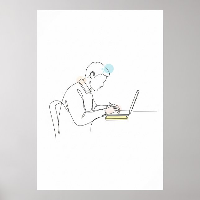 Poster Auteur abstrait une ligne art continu (Devant)