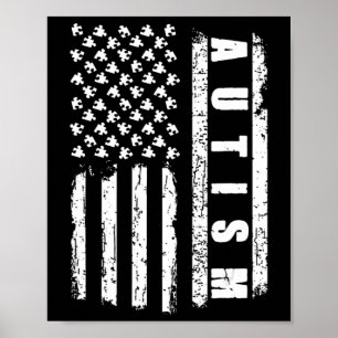 Poster Autism  American Flag Autism Awareness Puzzle vint