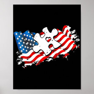 Poster Autism American Flag Puzzle Sensibilisation sur l'