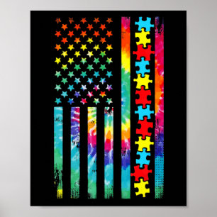 Poster Autism American Flag Tee Tie Dye Sensibilisation s