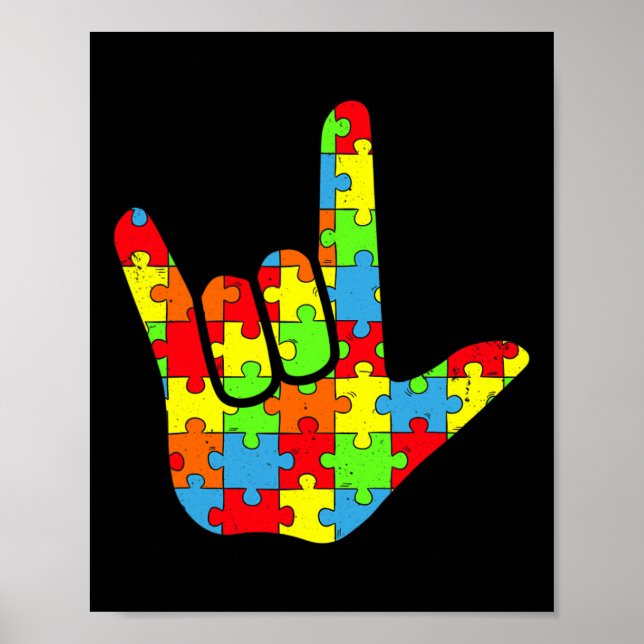 Poster Autism Asl Love Sign Language Autism Awareness Puz (Devant)