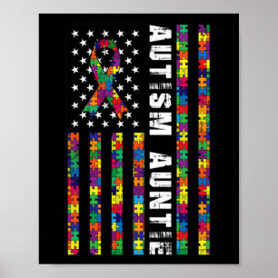 Poster Autism Auntie American Flag Sensibilisation sur l'