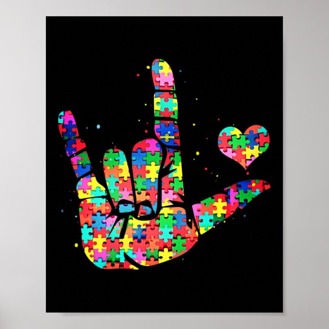 Poster Autism Awareness Asl Love Sign Language Puzzle Pie (Devant)