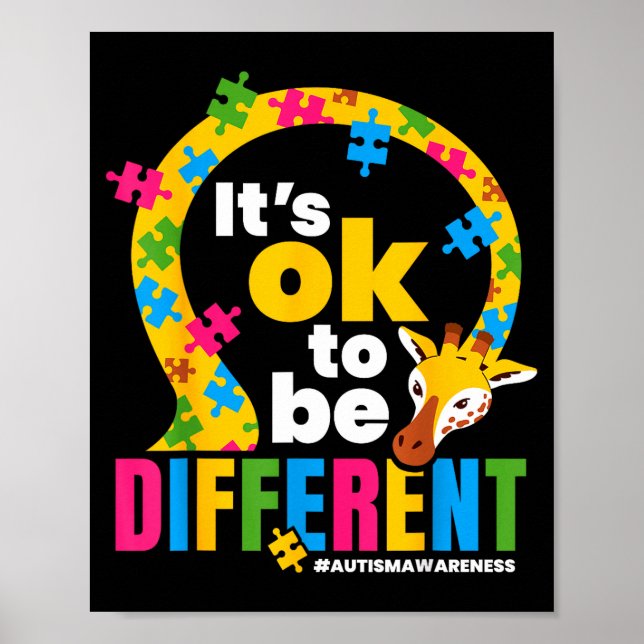 Poster Autism Awareness Giraffe It’s Ok To Be Different G (Devant)