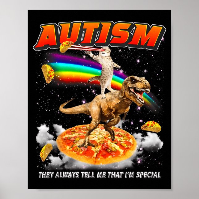 Poster Autism Awareness T-rex Cat Meme Neurodiversity Pri (Devant)