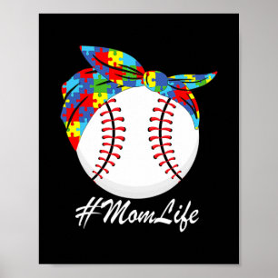 Poster Autism Maman Baseball Messy Bun Sensibilisation su