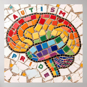 Poster Autism Pride Mosaic Cerveau Neurodiversité Sensibi