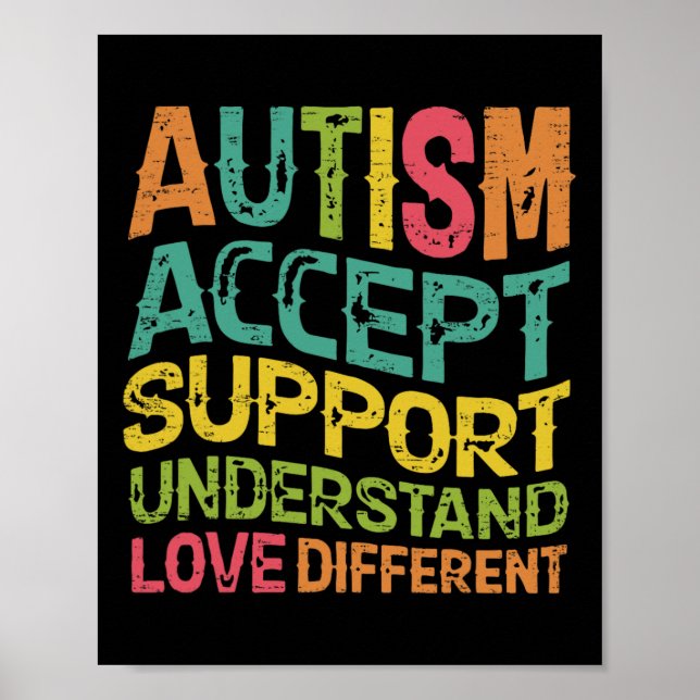 Poster Autisme Accepter Soutien Comprendre L'Amour Différ (Devant)