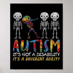 Poster Autisme Awerty - Skeleton Dabbing Autistic Kids A