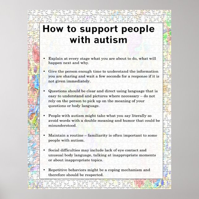 Poster Autisme Comment Soutenir Certains Avec Autisme (Devant)