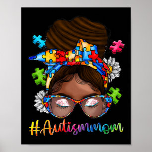 Poster Autisme Maman Afro Cheveux Bouclés Américaine Afri