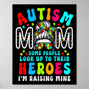 Poster Autisme Maman Élever Héros Super Messy Bun Autisme