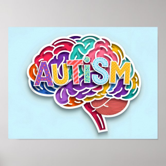 Poster Autisme Rainbow Typographie du cerveau Neurodivers (Devant)