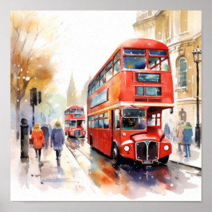Poster Autobus à impériale rouge de Londres, (E)