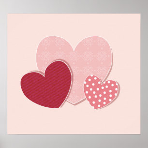 Poster Autocollant de papier de coeurs roses