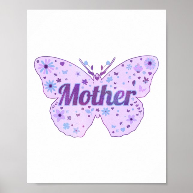 Poster Autocollant Fleurs Papillon Fête des Mères  (Devant)