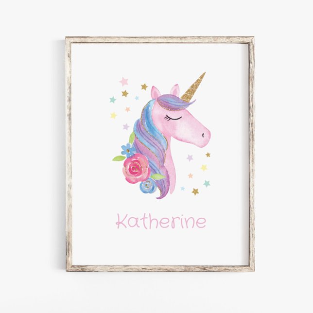 Poster Autocollant mural prénom Licorne mignonne pour la  (Créateur téléchargé)