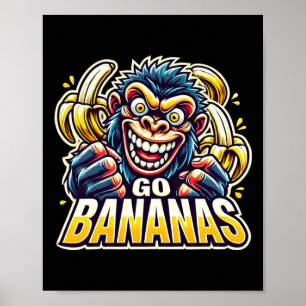Poster Autocollant Singe Fou Va Bananes