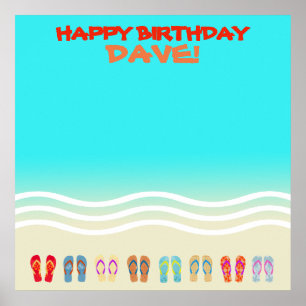 Poster Autographe d'anniversaire de la fête de plage