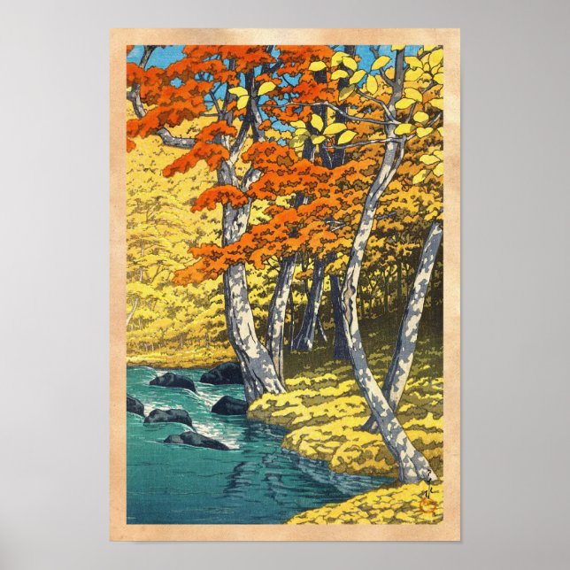 Poster Automne à Oirase Hasui Kawase paysage shin hanga (Devant)