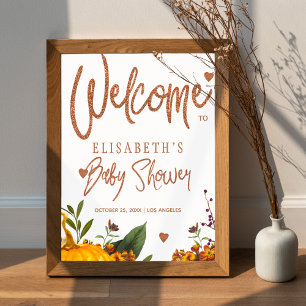Poster Automne automne baby shower floral rouillé signe d