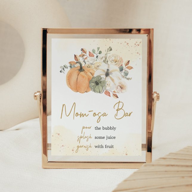 Poster Automne Automne Floral Citrouille Maman Osa Bar (A Little Pumpkin Baby Shower Mom Osa Bar Sign)