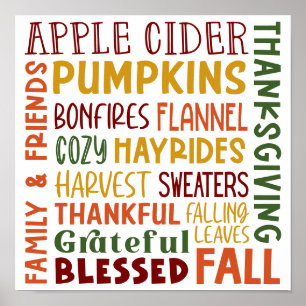 Poster Automne Automne Hiver Thanksgiving Vacances Merci