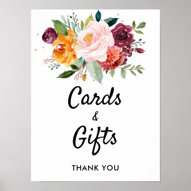 Poster Automne Bourgogne Blush Floral Wedding Cartes & Ca (Devant)