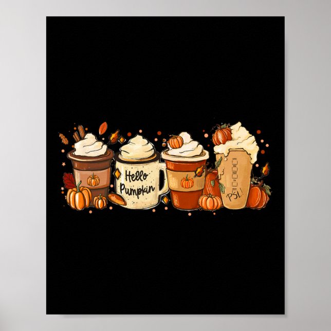 Poster Automne Café Citrouille Épice Latte Boissons Autom (Devant)