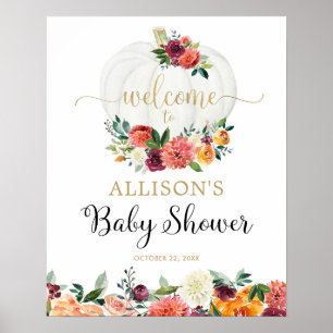 Poster Automne citrouille bordeaux baby shower floral bie