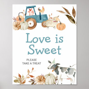 Poster Automne Citrouille ferme animal tracteur L'amour e