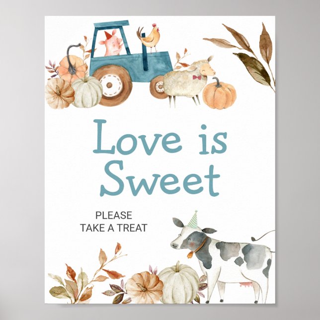 Poster Automne Citrouille ferme animal tracteur L'amour e (Devant)