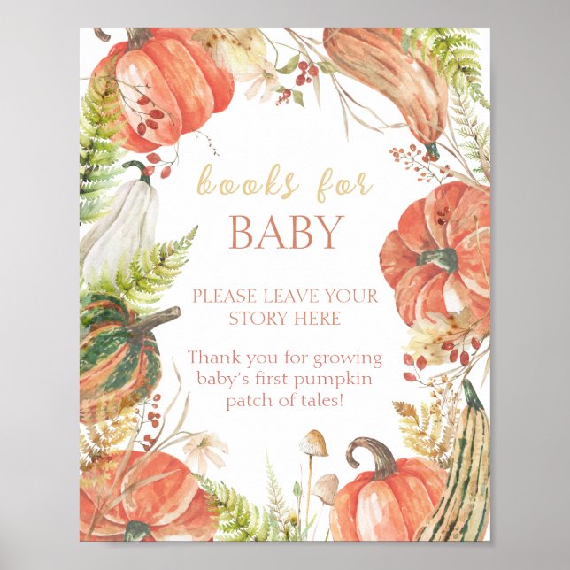 Poster Automne Citrouille Floral Baby showers Livres Pour (Devant)