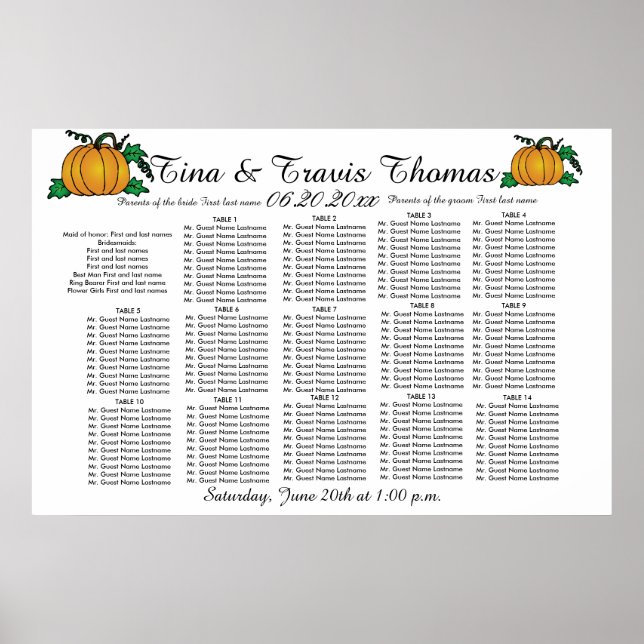 Poster Automne Citrouille Mariage de fête invités de sièg (Devant)
