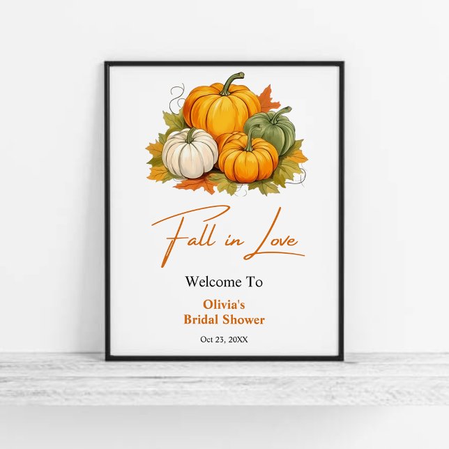Poster Automne dans l'amour Rustique Fête des mariées Cit (Fall in Love Autumn Rustic Pumpkin Bridal Shower Welcome Sign )
