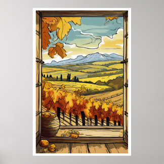 Poster Automne / Fenêtre Automne Vue de l'affiche Vignobl