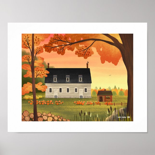 Poster Automne Ferme Automne Citrouille Art Imprimer (Devant)