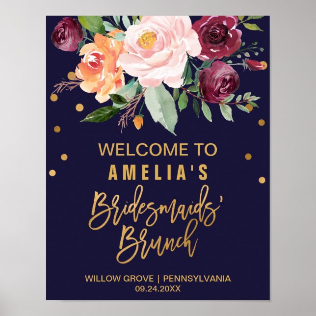 Poster Automne Floral Bridesmaiers' Brunch Bienvenue (Devant)