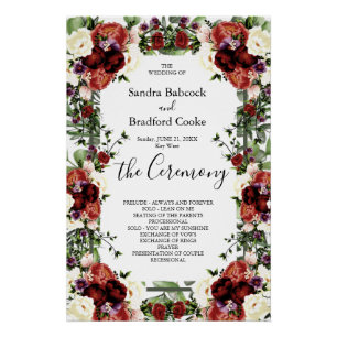 Poster Automne Floral Eucalyptus Mariage programme de cér