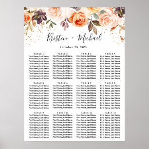 Poster Automne Floral Gold Parties scintillant Mariage Ca