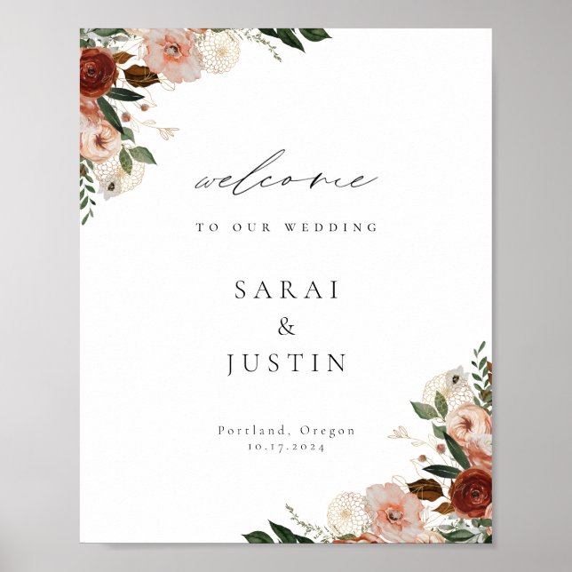 Poster Automne Floral Mariage Bienvenue (Devant)
