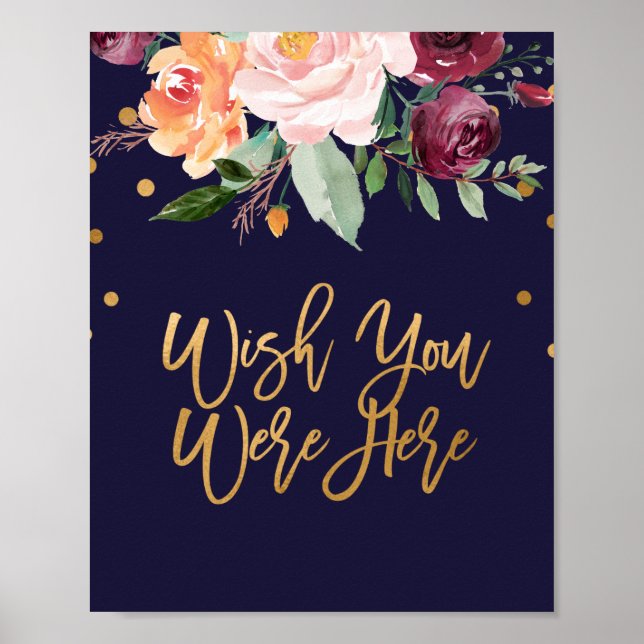 Poster Automne Floral Mariage Souhaite Que Vous Étiez Ici (Devant)