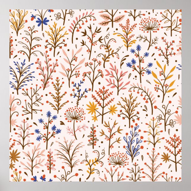 Poster Automne Floral Motif sans couture. Doodle Plante,  (Devant)