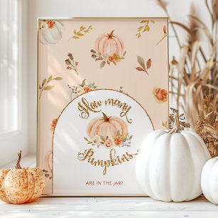 Poster Automne floral orange devinez combien de citrouill