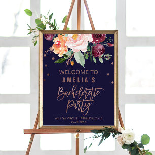 Poster Automne Floral Rose Gold Bachelorette Party Bienve