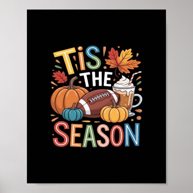 Poster Automne Football Automne Citrouille Lover café (Devant)