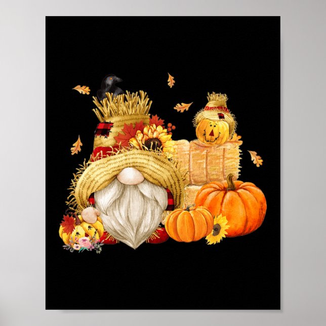 Poster Automne Gnome Scarecrow Gnome Automne Halloween Th (Devant)
