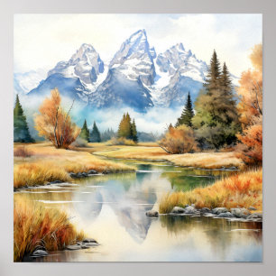 Poster Automne Grand Teton National Park Painting Print