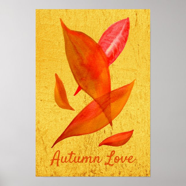 Poster Automne Love slogan Orange Automne Feuilles automn (Devant)