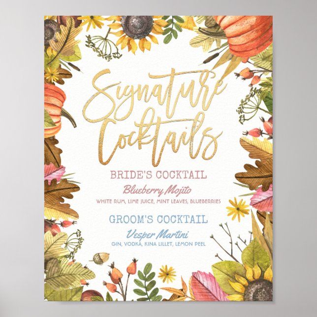 Poster Automne Mariage de automne Signature Cocktail Menu (Devant)